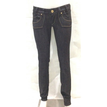 JEANS CLINK AMIENS PANTALONI DONNA SEMI ELASTICIZZATO NERO IMPUNTURE ORO V/BASSA TG 27