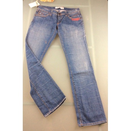 JEANS MET IRREGULAR PANT DONNA  ADERENTI VITA BASSA RETTI SCOLORITI DENIM tg 31