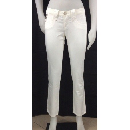PANTALONI TAKE TWO TERY  ESTIVO LEGGERO BIANCO DONNA ADERENTI VITA BASSA TG 31