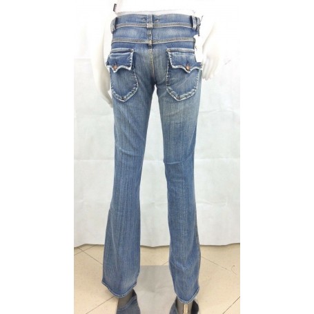 JEANS PANTAL MET WEST DONNA ZAMPA ADERENTI ELASTIC VITA BASSA VINTAGE DENIM  TG 30