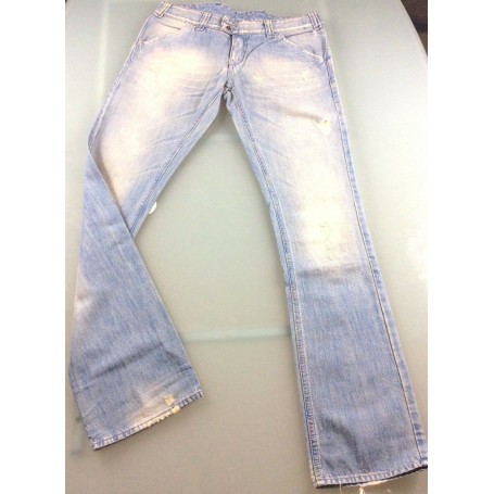 JEANS MET KARMA P DONNA ZAMPA  ADERENTI COMODA  VITA BASSA SCOLORITI DENIM TG32