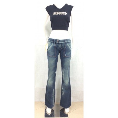 MET JEANS PANTALONI MAYA KARMA  DONNA ADERENTI VITA BASSA ZAMPA BLU STOCK TG 29