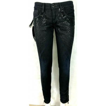 Jeans donna denise paiette slim elastic cerniera Nero Take Two tg 28