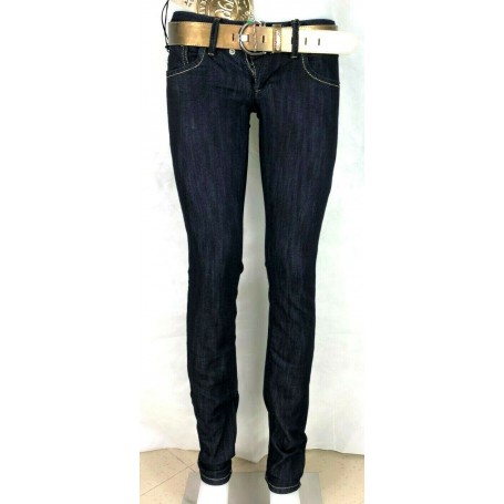JEANS DONNA CLINK PHIC PANTALONI ADERENTI ELASTICIZZATI BLU CERNIERE TASCHE ORO tg 27