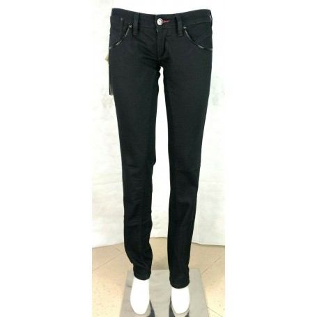 JEANS DONNA CLINK JADE PANTALONI ADERENTI ELASTICIZZATI NERO CERNIERE TASCHE tg 32