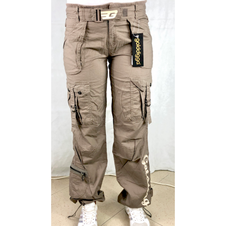 PANTALONE GOLDIGGA LEXICAN DONNA TASCHE CINTURA BROWN ESTIVO VITA BASSA CERNIERE S