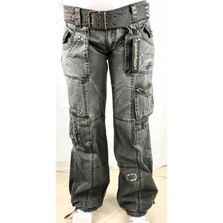PANTALONE GOLDIGGA SHOUT DONNA TASCHE CINTURA NERO ESTIVO VITA BASSA CERNIERE S