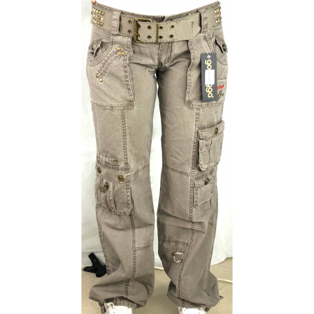 PANTALONE GOLDIGGA SHOUT DONNA TASCHE CINTURA MARRONI ESTIVO VITA BASSA CERNIERE XS