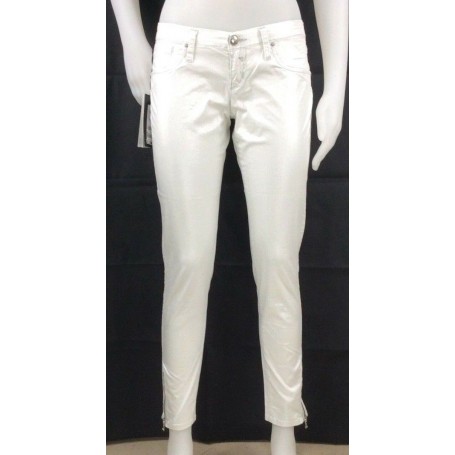 PANTALONI TAKE TWO DENISE METALLIZZATO ESTIVO LEGGERO BIANCO DONNA ADERENTI TG30
