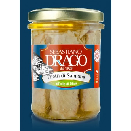 FILETTI DI SALMONE DRAGO IN OLIO DI OLIVA 6 BOCCE IN VETRO DA GR 200 CONSERVE