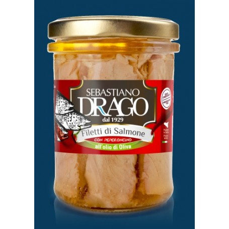 FILETTI DI SALMONE IN OLIO D'OLIVA PEPERONCINO ROSSO CONF 6 PER 200GR