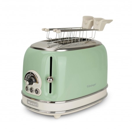 Ariete 155 Tostapane Vintage 2 fette di pane con pinze 6 livelli di tostatura 810 W-  Inox Linea Vintage Verde