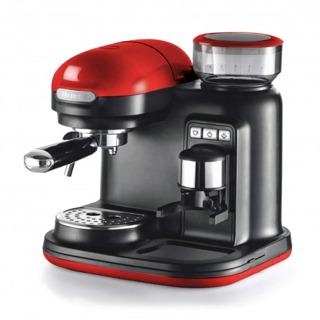 Ariete 1318 Macchina da Caffè con Macinacaffè 1 filtro Montalatte 15 bar 1080 W 0,8 Litri Linea Moderna Rosso