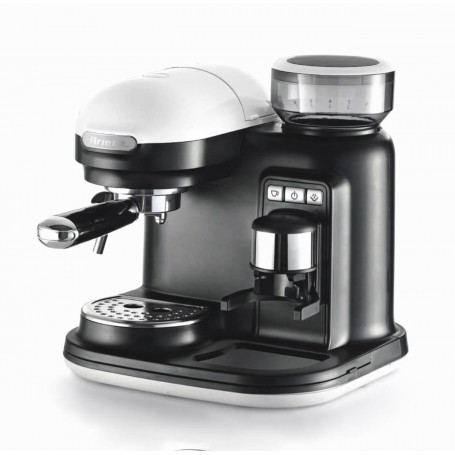 Ariete 1318 Moderna Macchina per caffè espresso con macinacaffè integrato, cappuc per schiuma di latte, 1filtro, 1080W, bianco